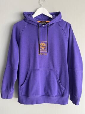 Timberland Logo Hoodie Men's L Purple Pullover Gorpcore Outdoor Streetwear